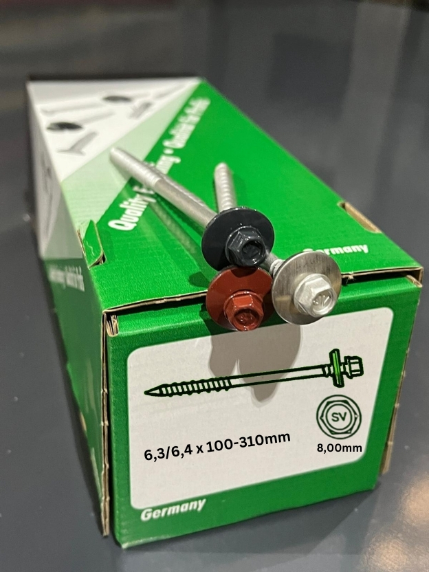 FASSADENSCHRAUBEN MIT GEGENGEWINDE 6,3 X 100 RAL 3009