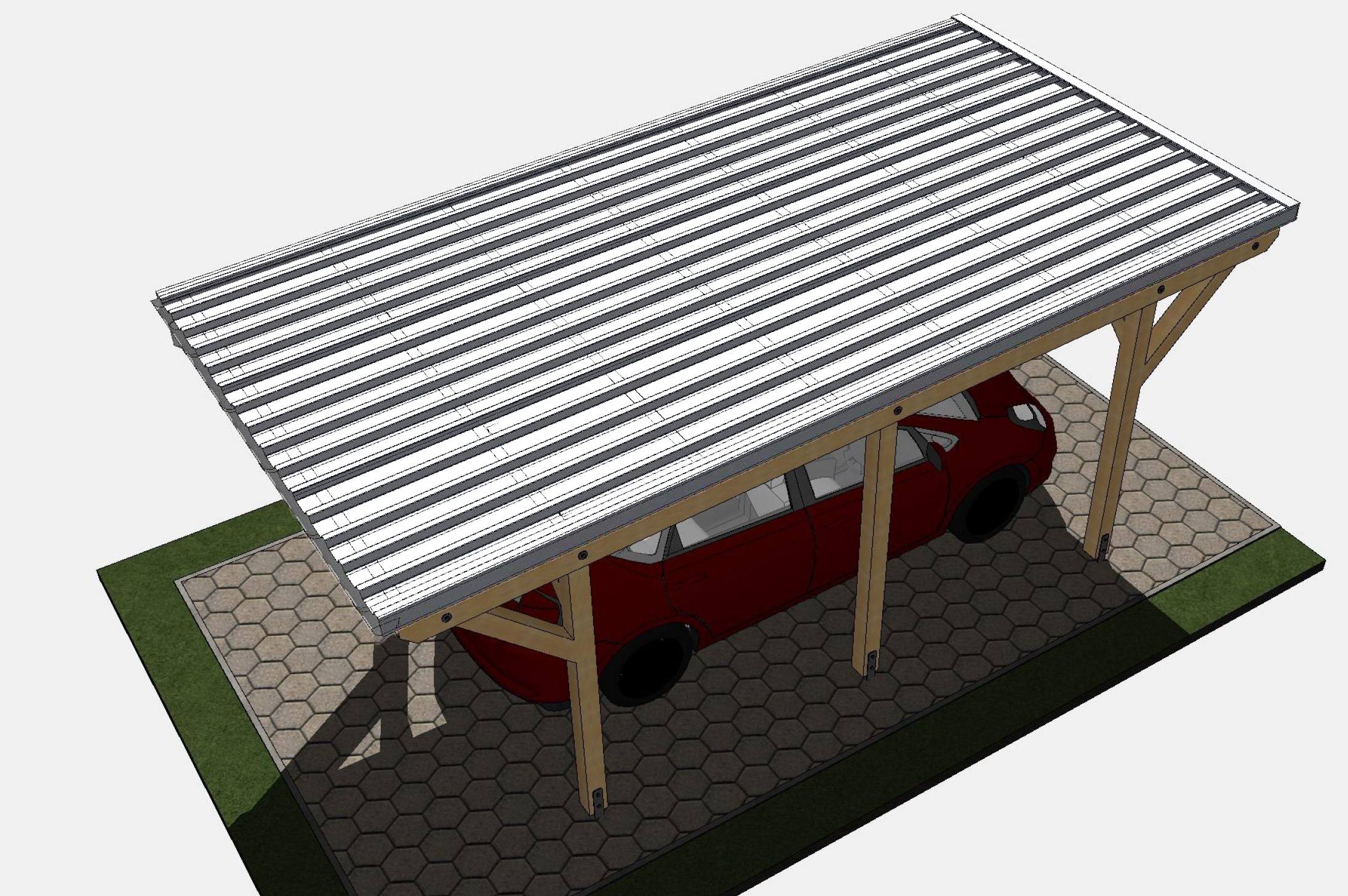 Carport Bausatz Komplett inkl. Dach - Weißgrau (RAL9002) 