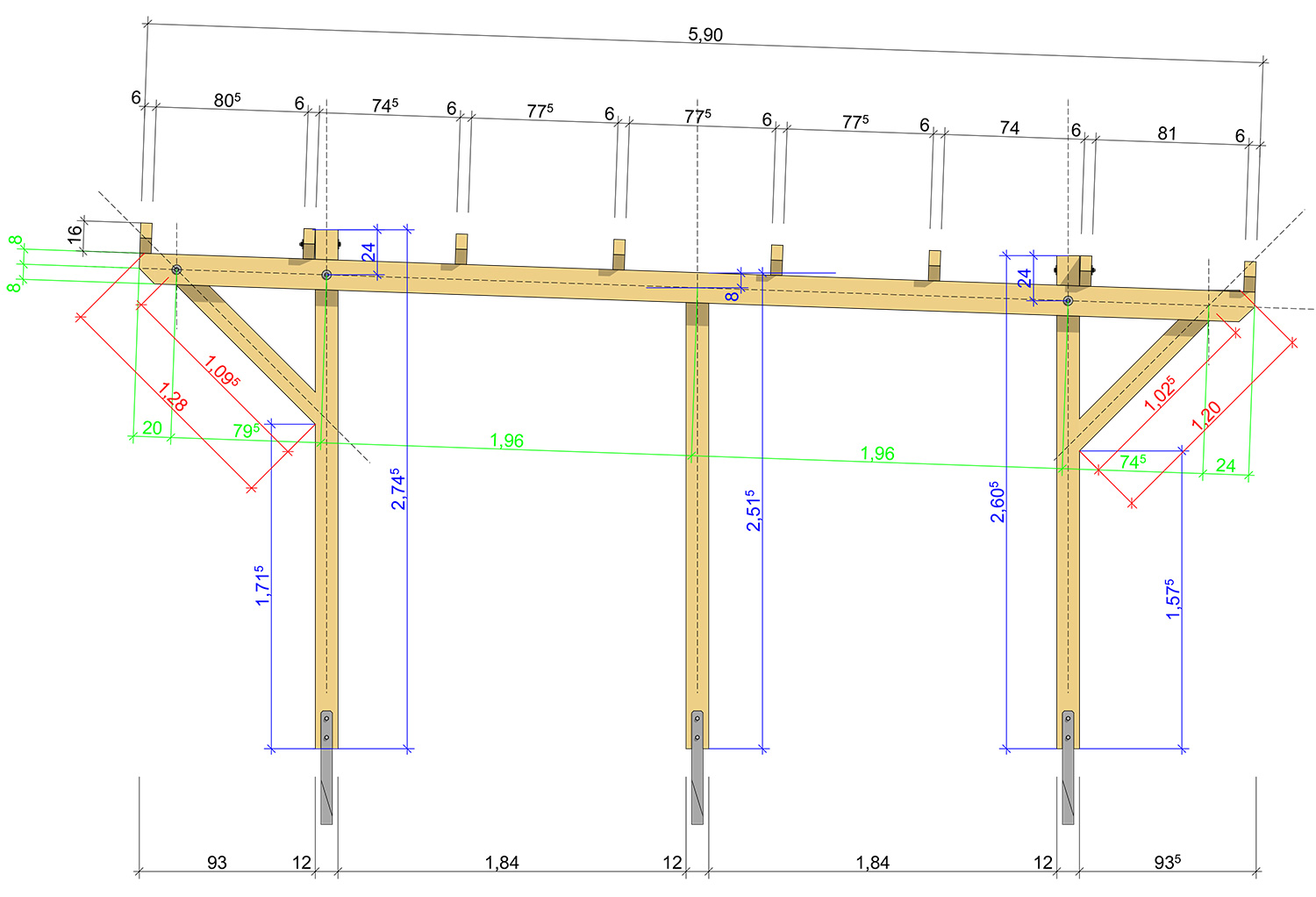 Carport Bausatz Komplett inkl. Dach - Anthrazit (RAL7016) 